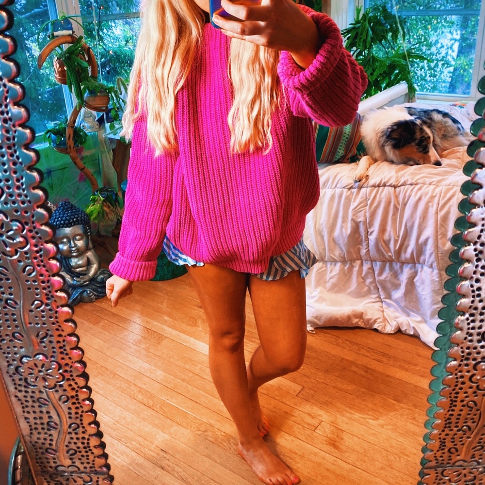 Ultra Thick Woven Fuchsia Pink Oversized Sweater - Picture 5 of 15